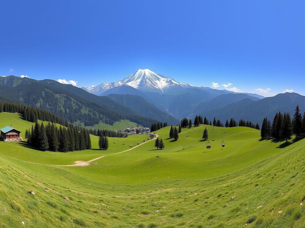 Auli ski resort and meadows with panoramic Himalayan views