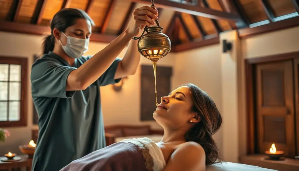 Authentic Ayurvedic treatment being performed at a Kerala wellness retreat