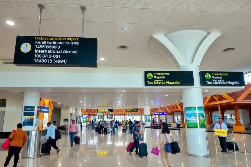 Cochin International Airport with clear signage for international arrivals