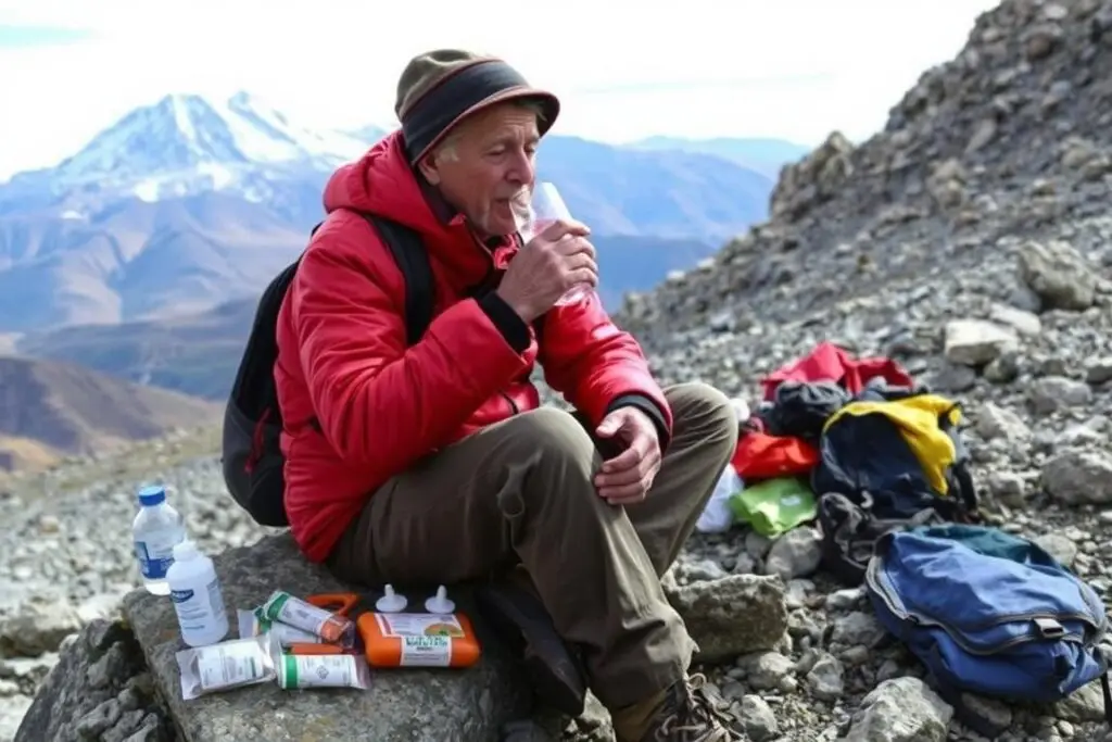 Pilgrim resting and acclimatizing at high altitude on the Kailash Kora route