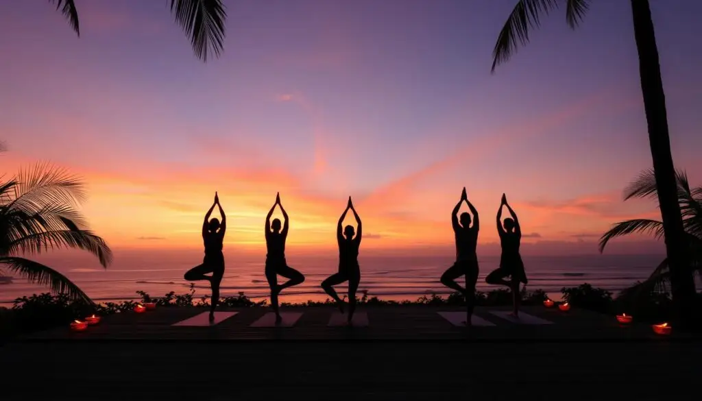 Sunset yoga session at a Kerala wellness retreat overlooking the Arabian Sea