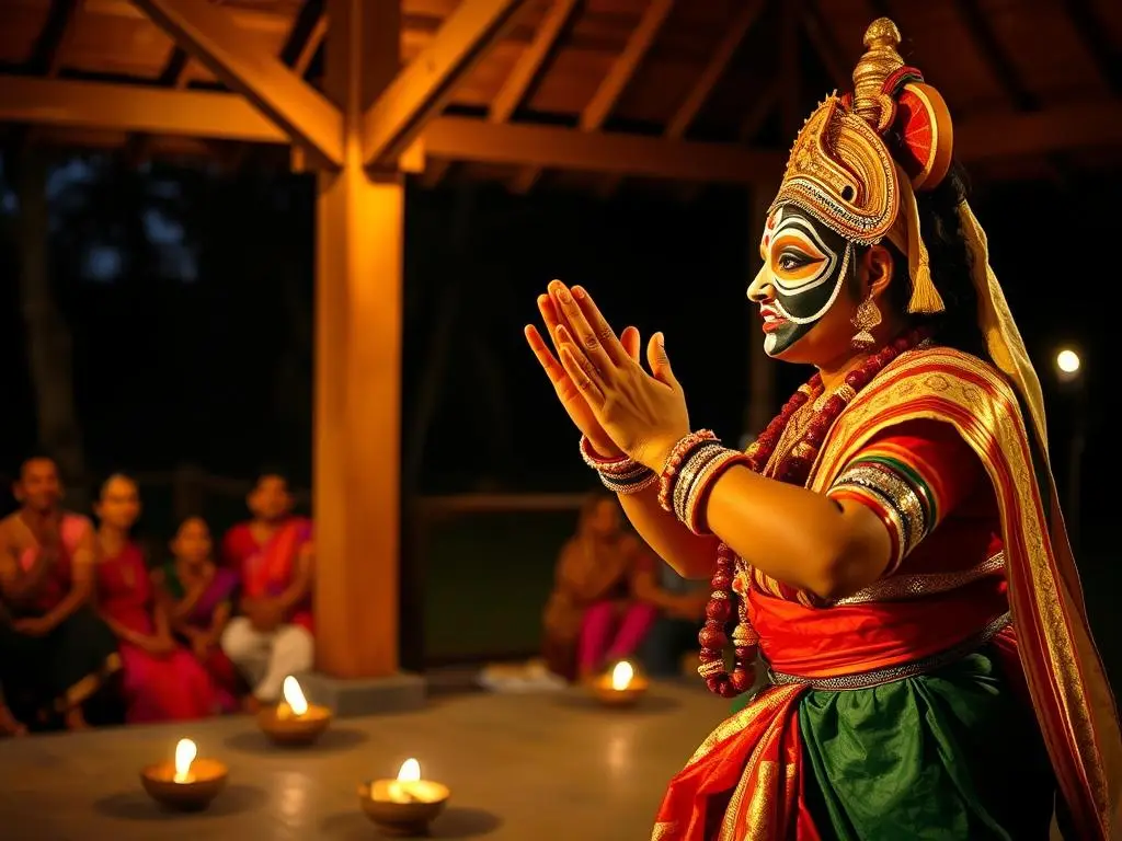 Traditional Kathakali performance at a Kerala wellness retreat