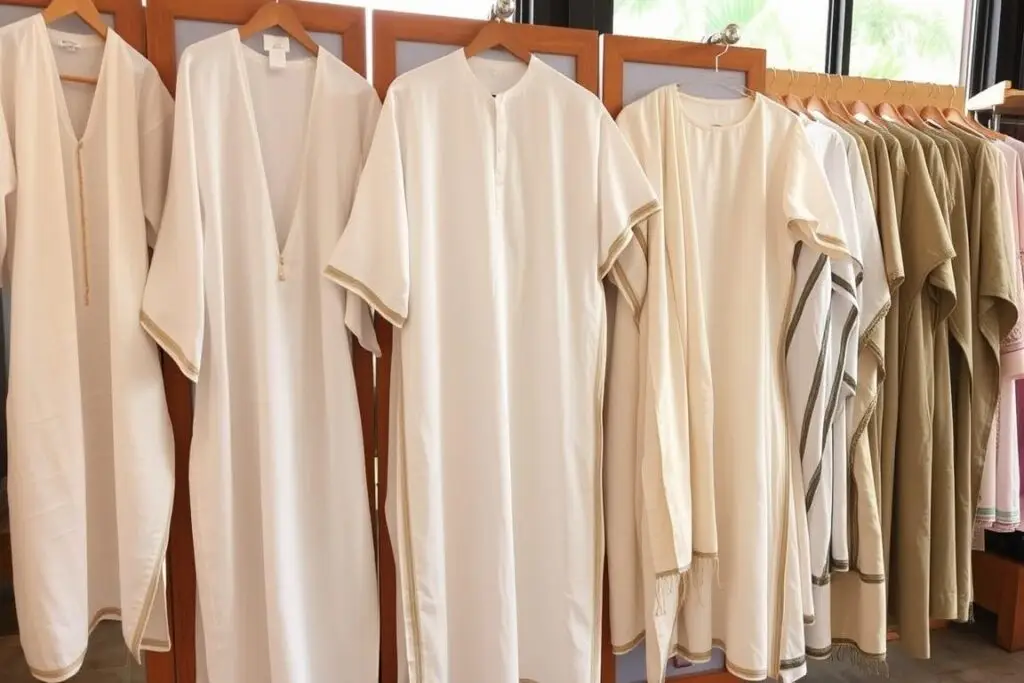 Traditional Kerala cotton clothing suitable for wellness retreats displayed at a local shop