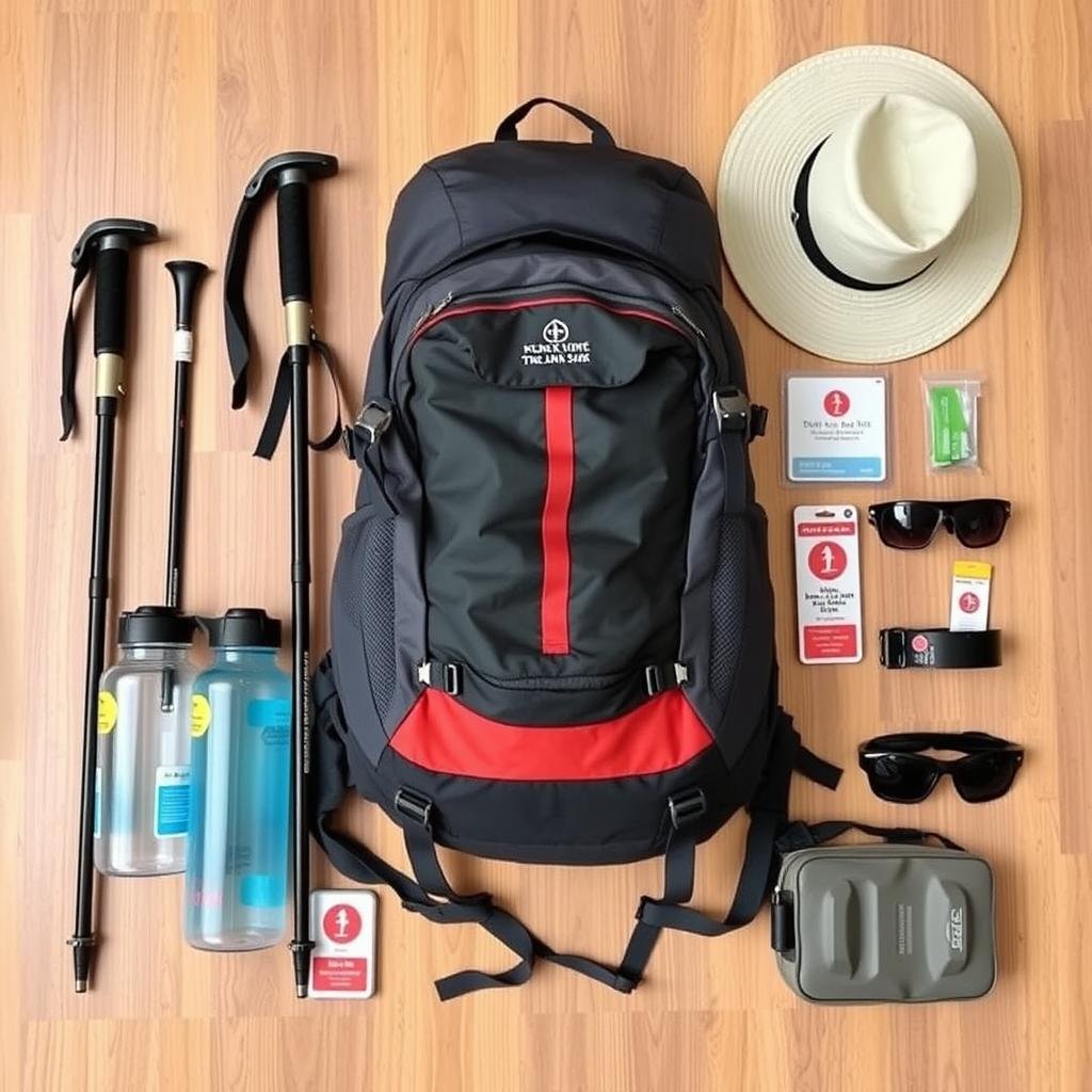 Trekking equipment for Hemkunt Sahib journey including backpack and trekking poles