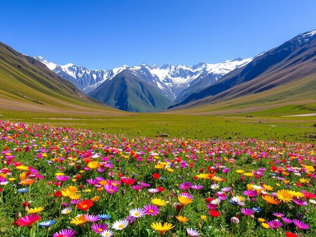 Valley of Flowers National Park near Hemkunt Sahib showing colorful alpine blooms