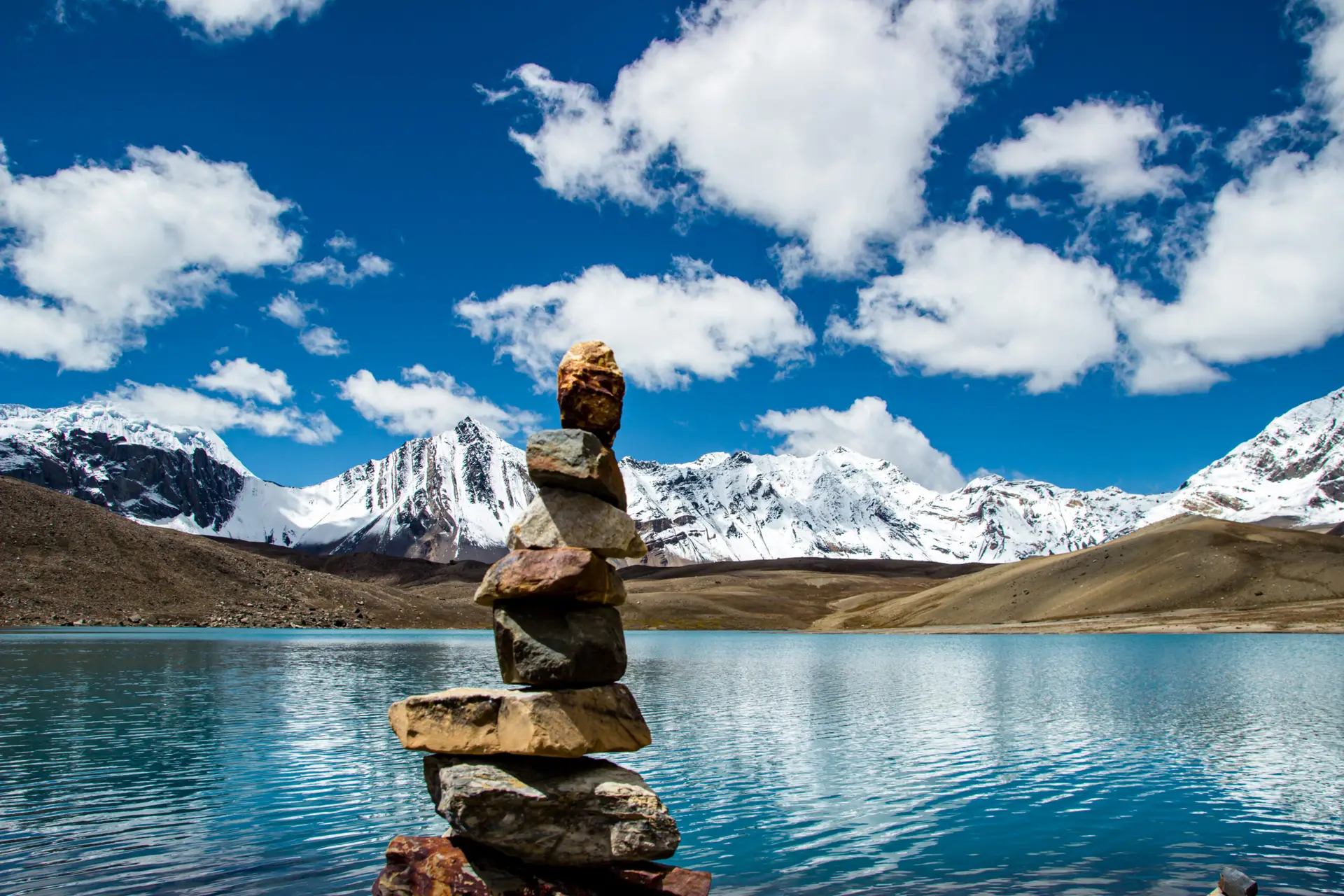 Mountain lake in Manag, Nepal,