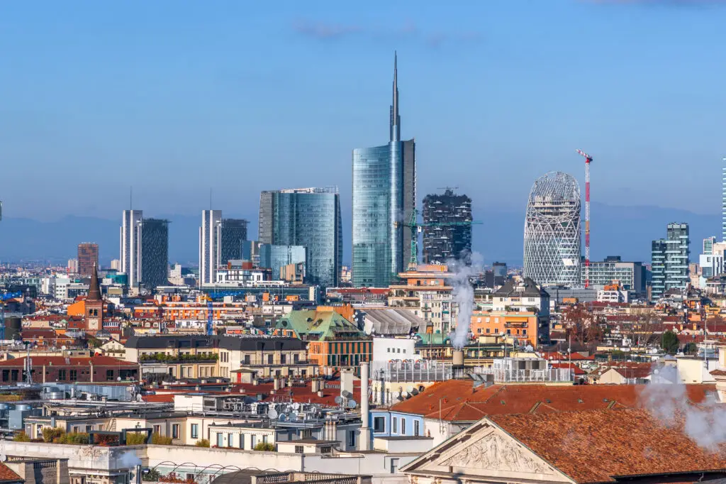 Milan skyline combining historic and contemporary architecture