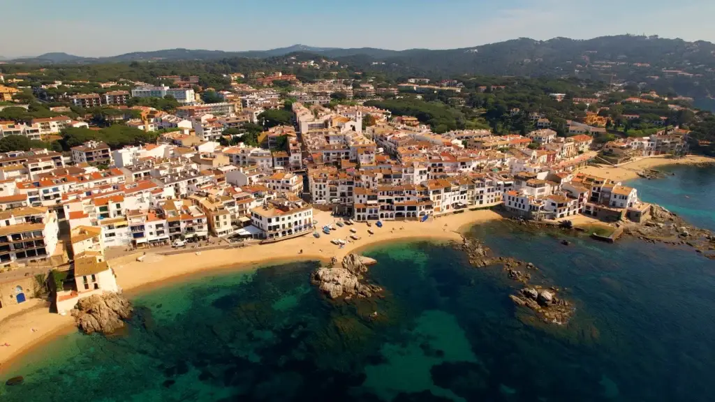 Aerial view of a sheltered Costa Brava beach in Catalonia