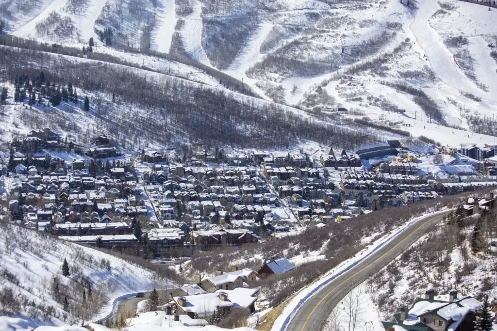 Aerial view of Park City in Utah's mountain landscape