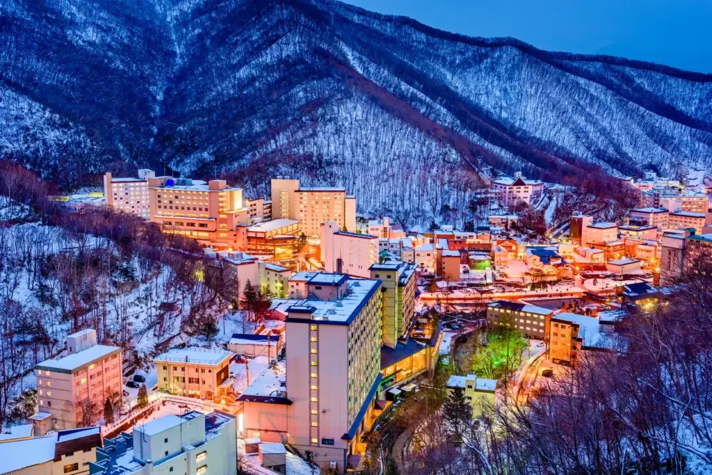 Noboribetsu Onsen town in winter, Hokkaido