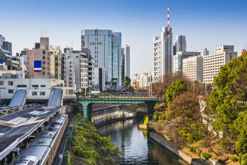 Urban rail lines beside the river in Tokyo’s Ochanomizu district