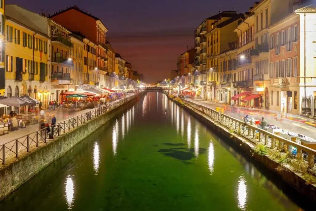 Naviglio Grande canal in Milan at sunset