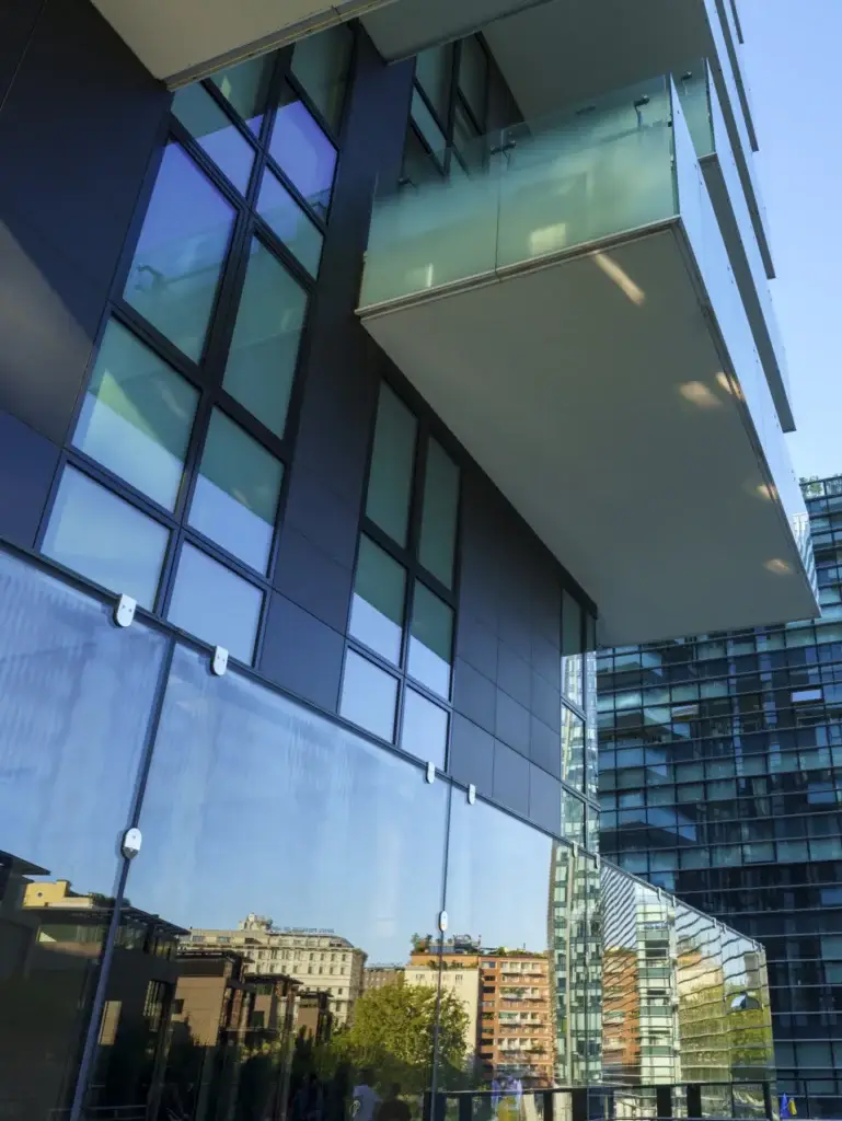 Geometric modern architecture at Torre Solaria in Milan