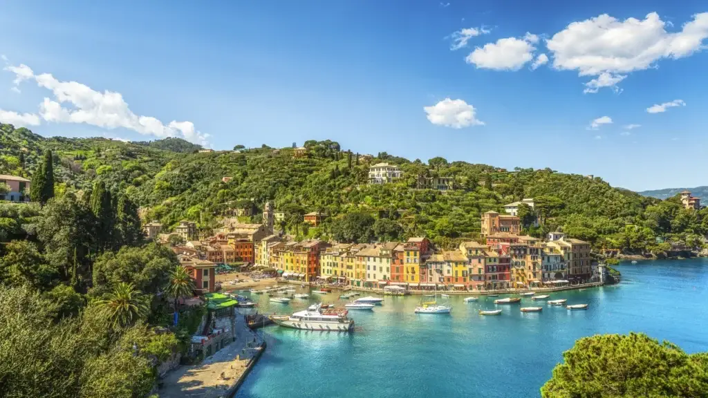 Portofino Village and Boats in the Bay, Liguria, Italy