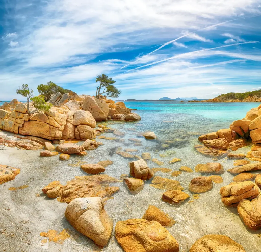 Granite rocks and clear turquoise water along Sardinia's northern coast
