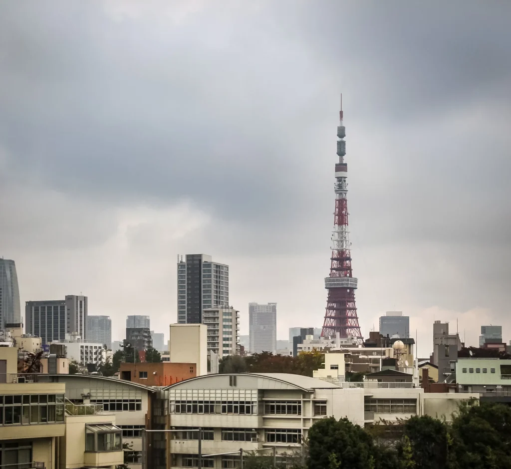 Tokyo skyline with Tokyo Tower above the surrounding city