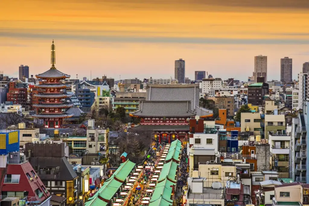 Senso-ji temple district and pagoda in Asakusa, Tokyo