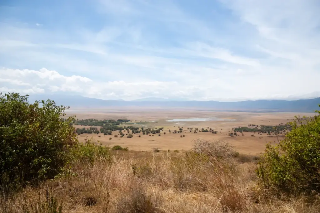 Aerial view across Ngorongoro Crater in Tanzania