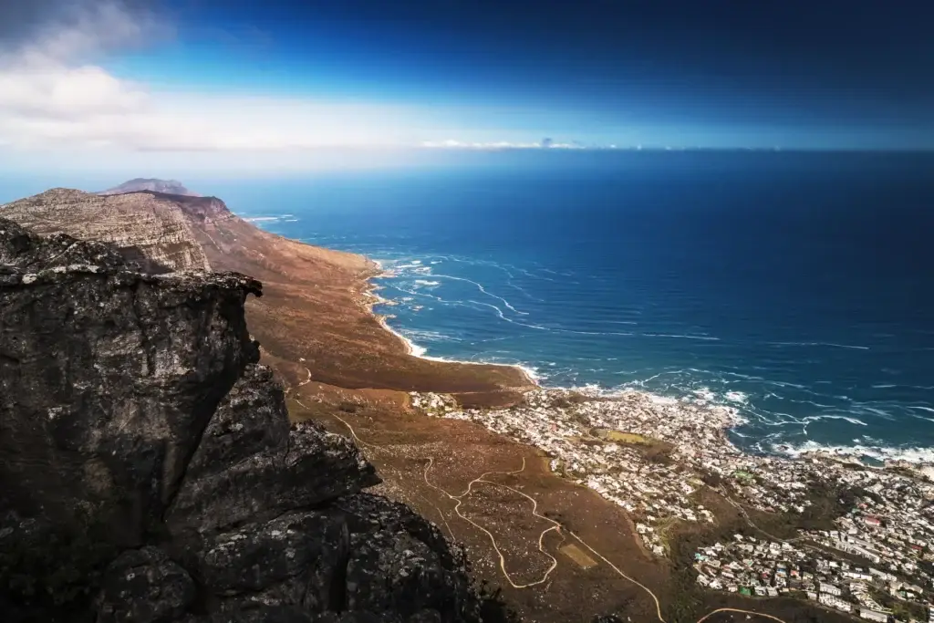 Cape Town coastline viewed from Table Mountain in South Africa