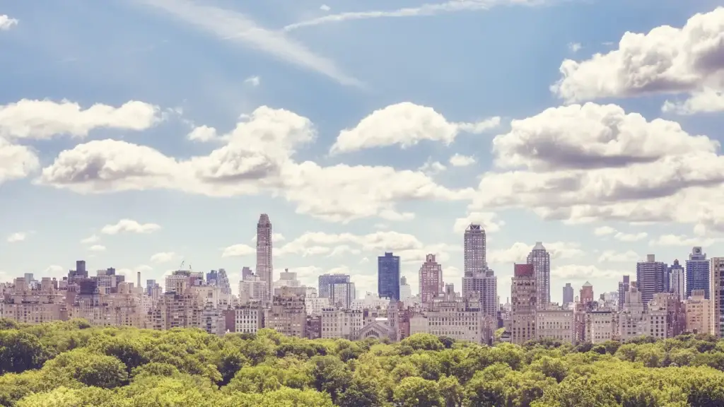 Manhattan Upper East Side skyline over Central Park, NYC.