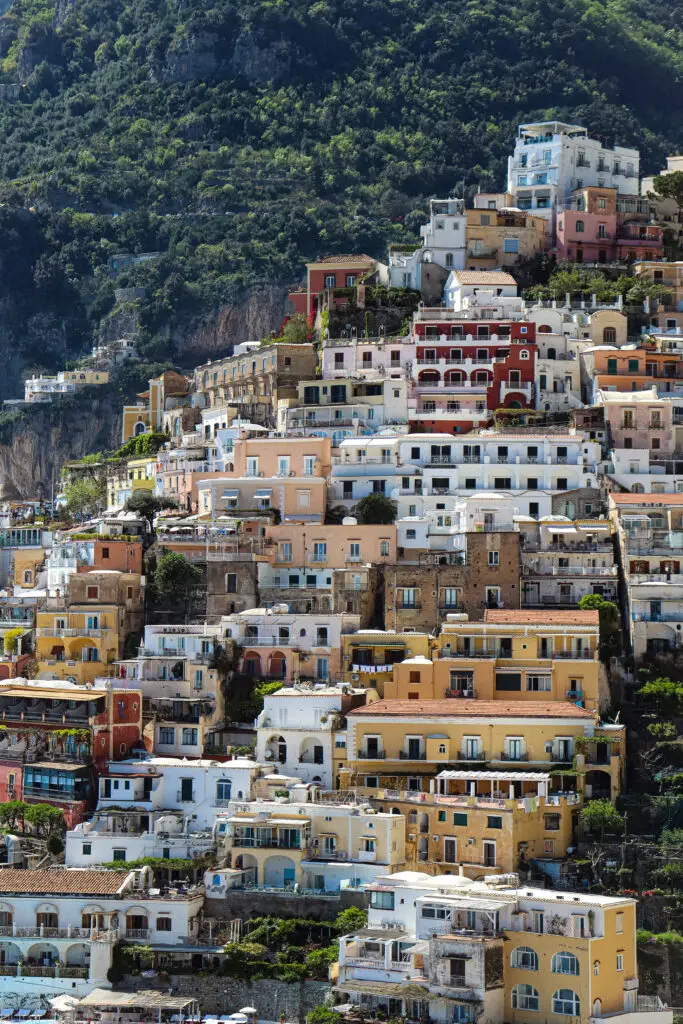 Colorful cliffside houses in Positano on Italy’s Amalfi Coast
