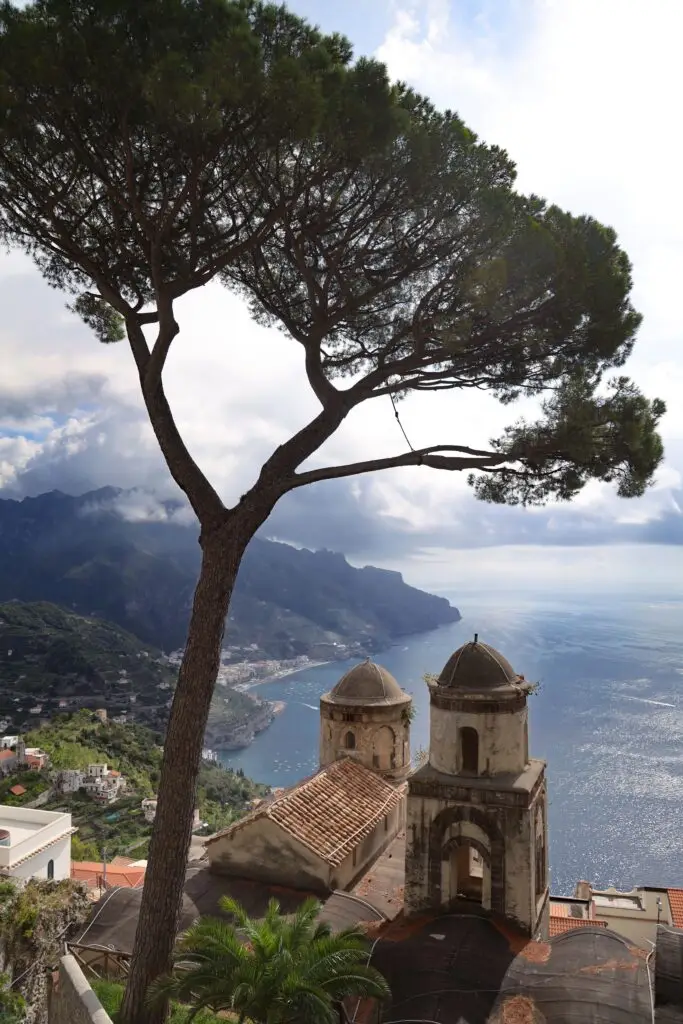 View from Ravello with the Annunziata church towers and the Amalfi Coast