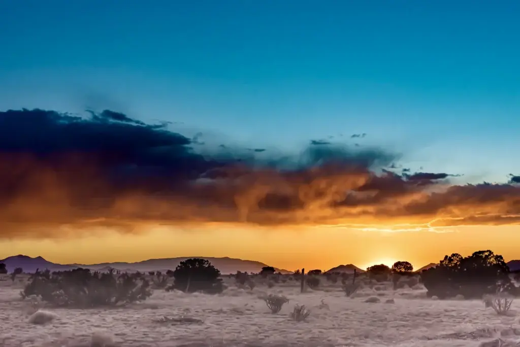Beautiful sunset over a field in Santa Fe, New Mexico