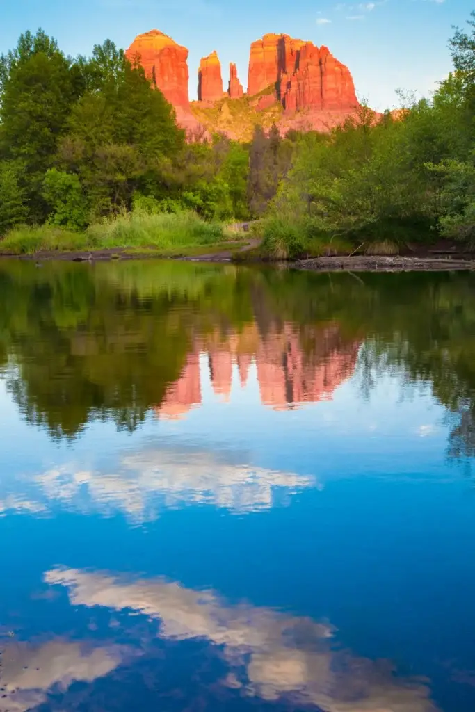 Scenic Cathedral Rock Formation And Oak Creek In Sedona Arizona
