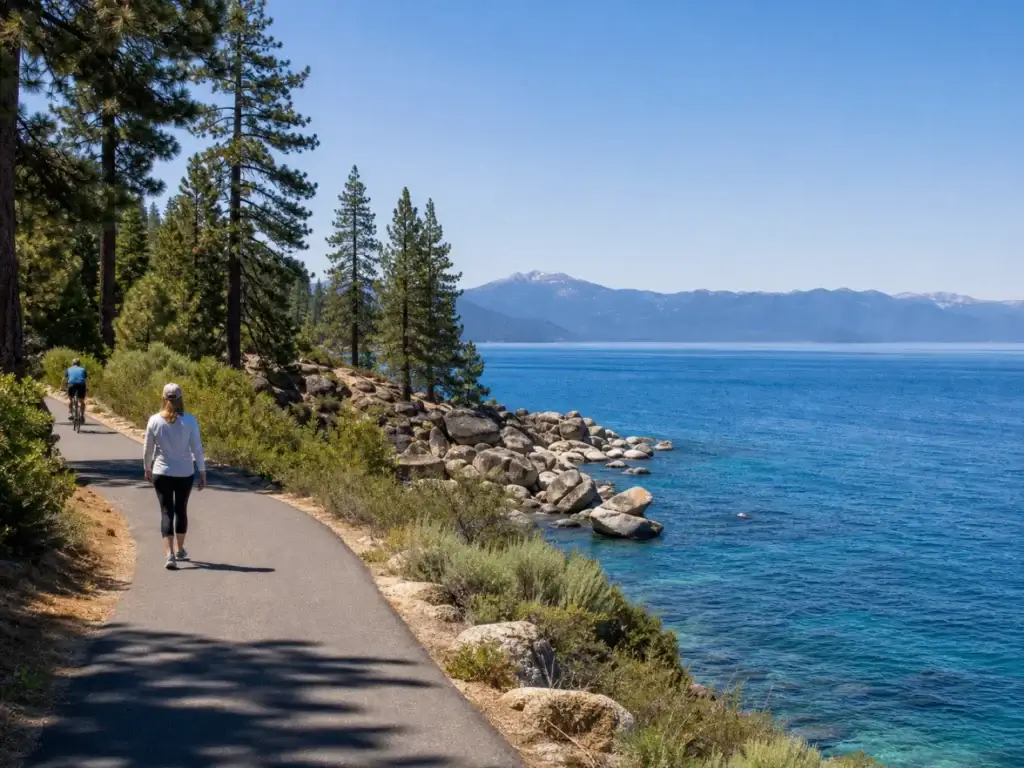 Follow the paved shore with context