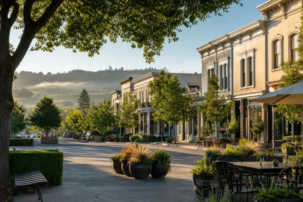 Healdsburg Plaza or downtown Healdsburg streetscape