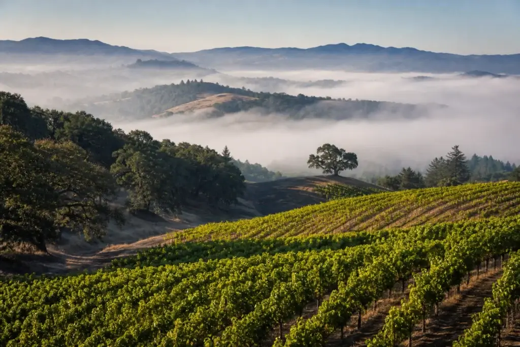 Russian River Valley, Dry Creek Valley or Alexander Valley vineyard terrain