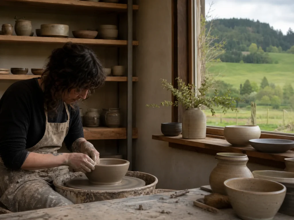 working potter in studio