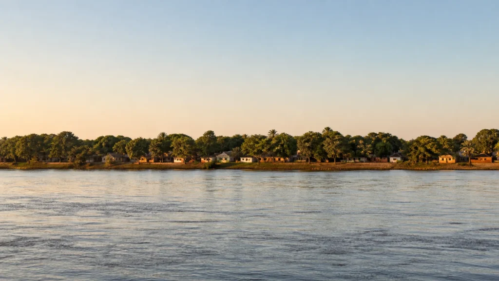 AI-generated editorial visualization of an anonymous Paraguay River and Asuncion city context.
