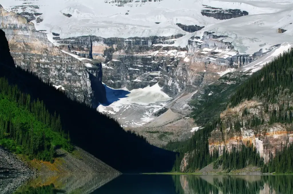 Documented Lake Louise landscape with Victoria Glacier and surrounding peaks