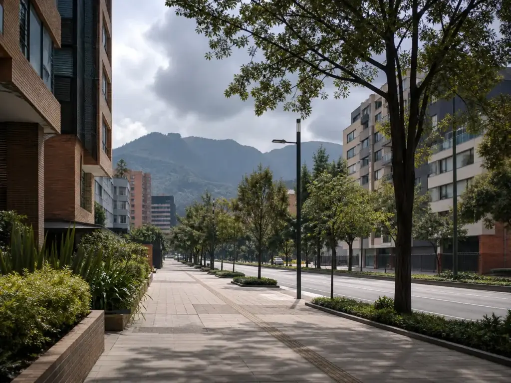 AI-generated editorial visualization of Chapinero or northern Bogotá.