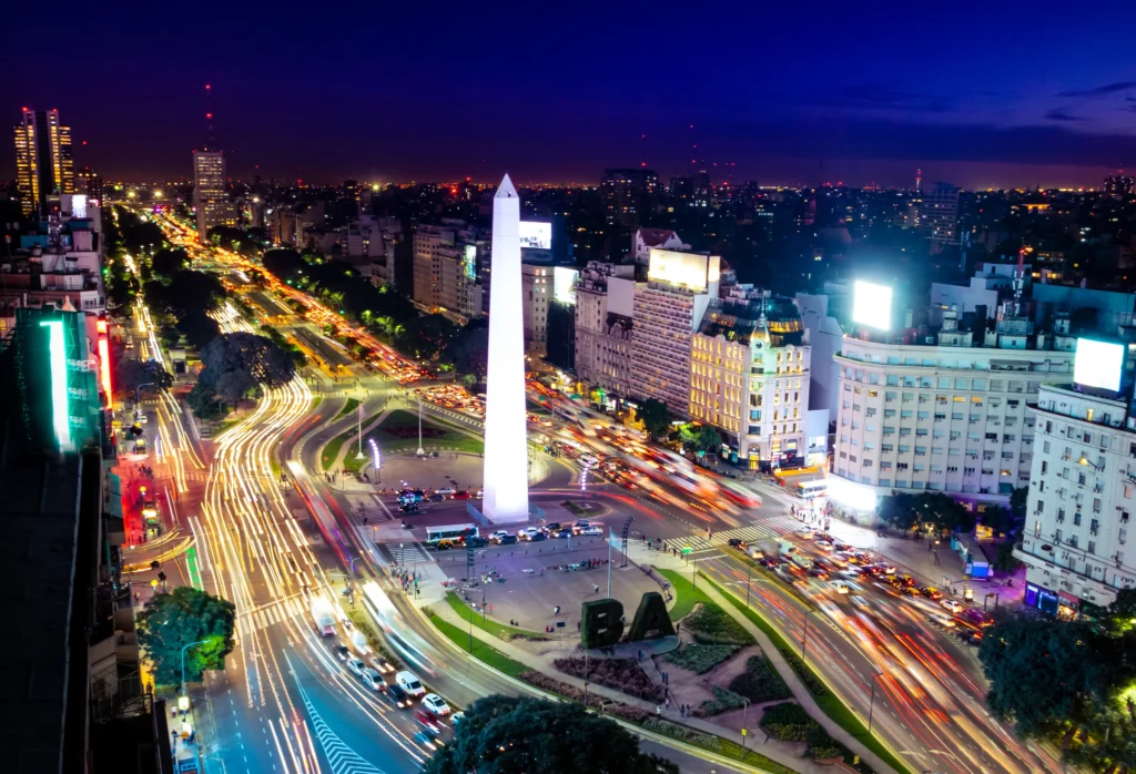 Exact Buenos Aires cityscape with Avenida 9 de Julio and the Obelisk or another unmistakable central Buenos Aires composition