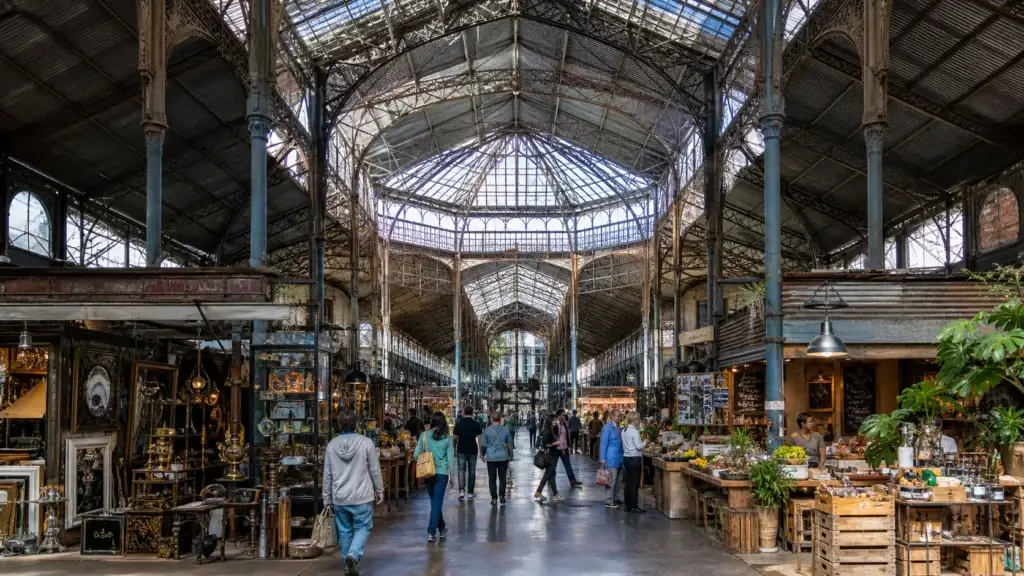 Exact Mercado de San Telmo exterior or rights-cleared interior showing structure and active stalls