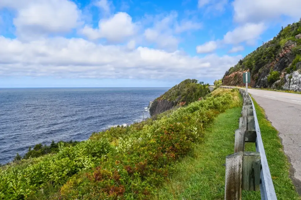 Documented Cabot Trail public roadway with safe sight lines and highlands context