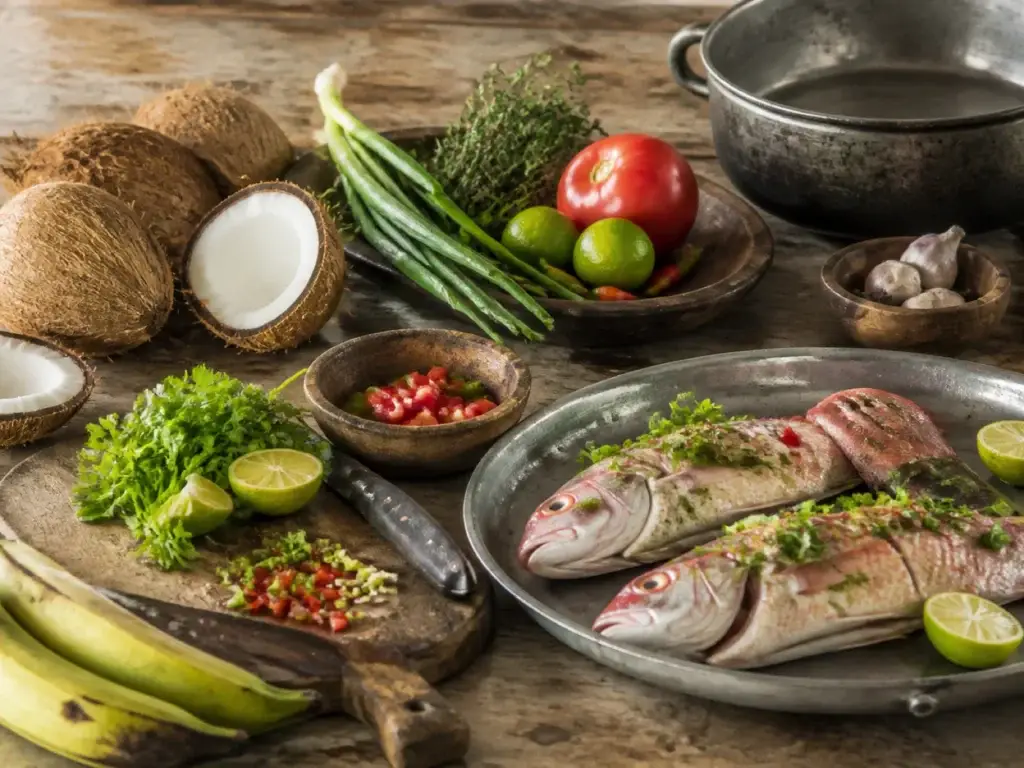 AI-generated editorial visualization of Cartagena food culture.