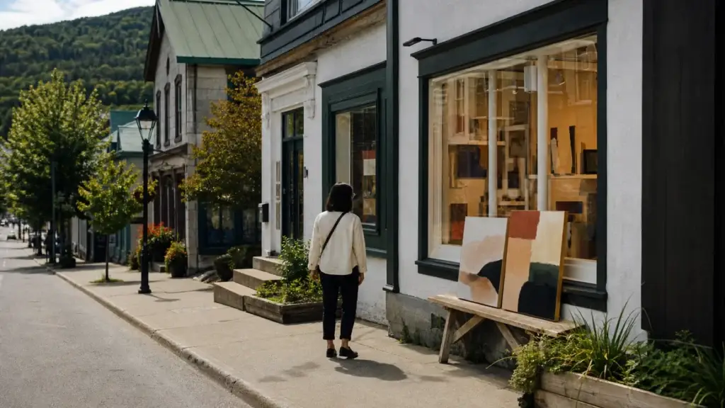 Documented Baie-Saint-Paul art street, public gallery exterior, studio exterior or artisan setting