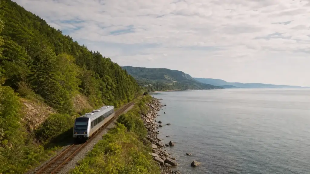 Train de Charlevoix on a documented St. Lawrence corridor segment or at Baie-Saint-Paul or La Malbaie station