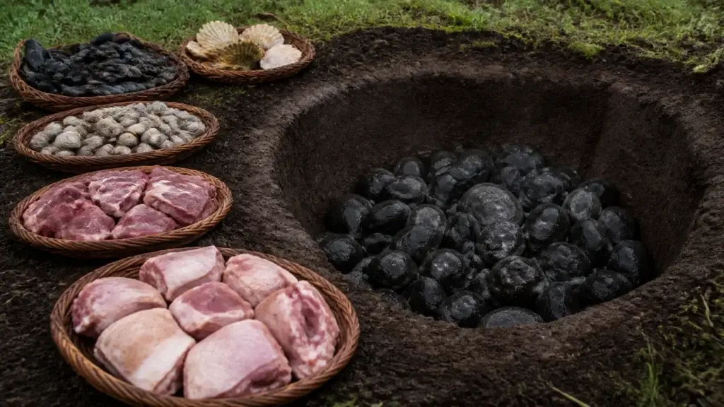 AI-generated editorial visualization of Understand curanto as process, place and hospitality.