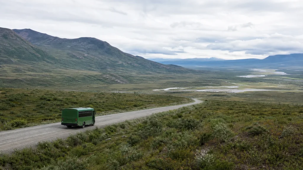 Documented Denali National Park bus on the Denali Park Road east of the current Mile 43 closure