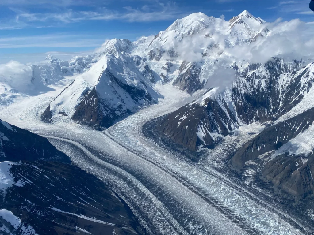 Documented aerial view of Denali, Ruth Glacier, Ruth Gorge or the central Alaska Range