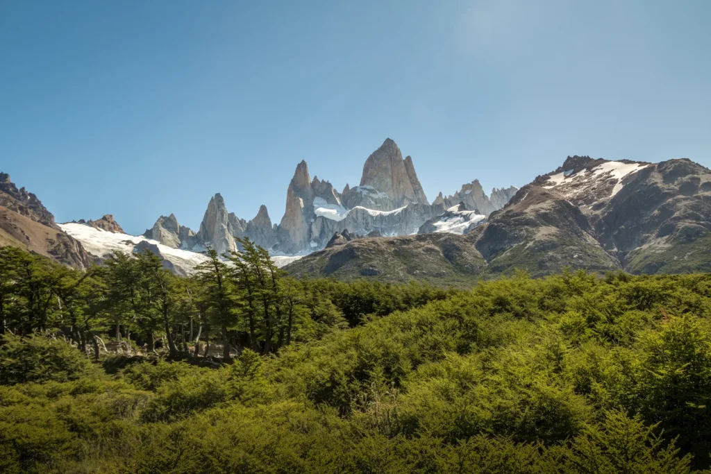Exact El Chaltén settlement beneath the mountain skyline or El Calafate beside Lago Argentino