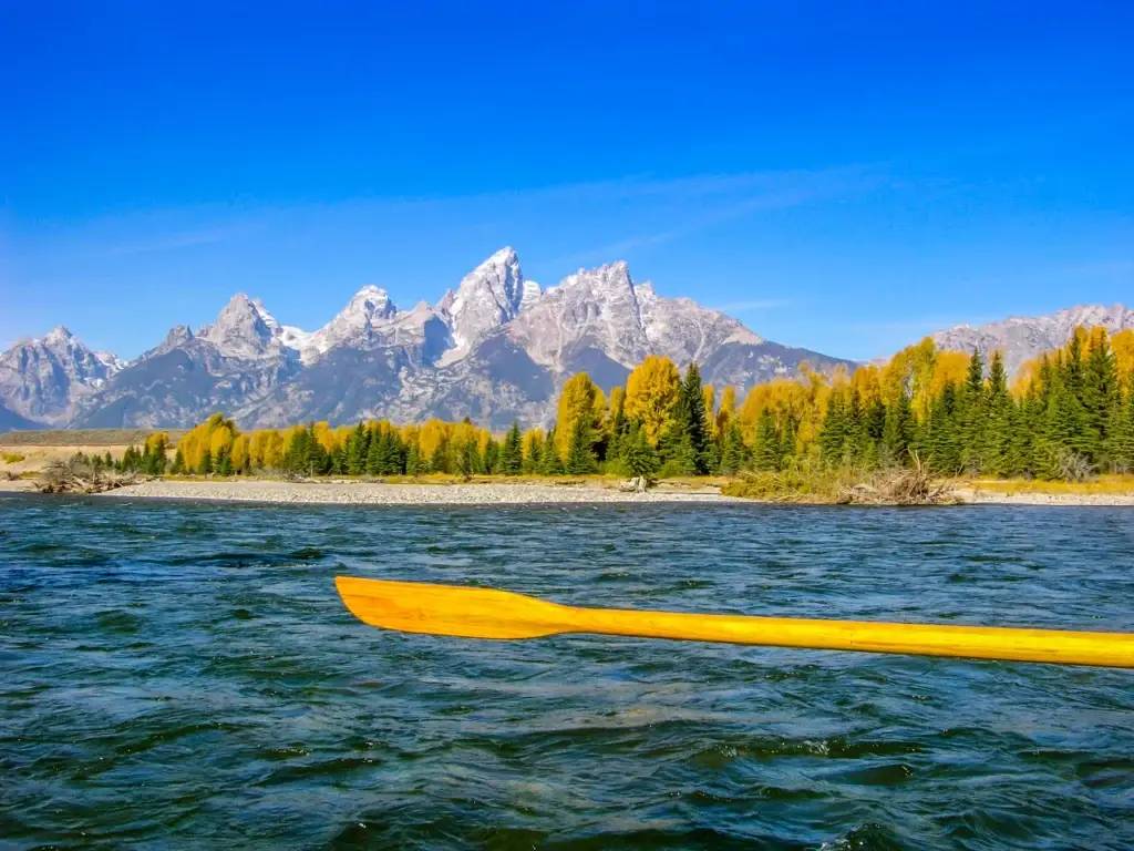View Of The Teton Mountains From A Row Boat On The Snake River In Autumn