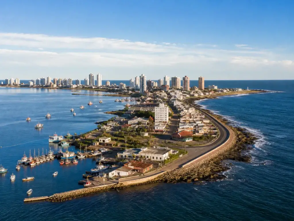 AI-generated editorial visualization of Punta del Este, Uruguay.