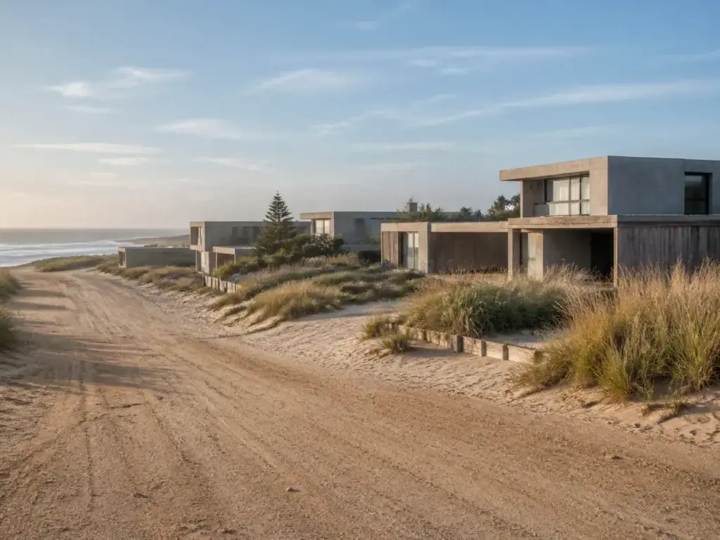 AI-generated editorial visualization of José Ignacio's low-rise coastal context.