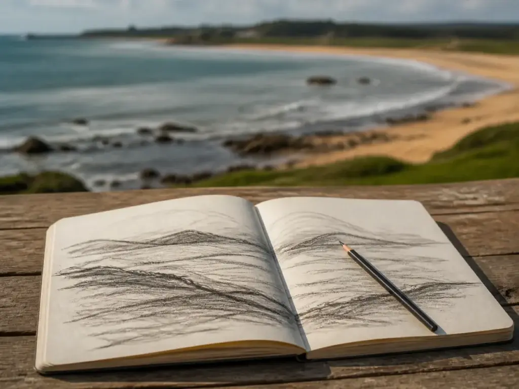 AI-generated editorial visualization of an art-led reading of the Punta Ballena coast.