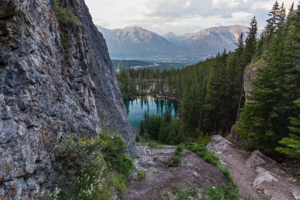 Exact maintained Canmore or Kananaskis valley trail with mountain terrain beyond